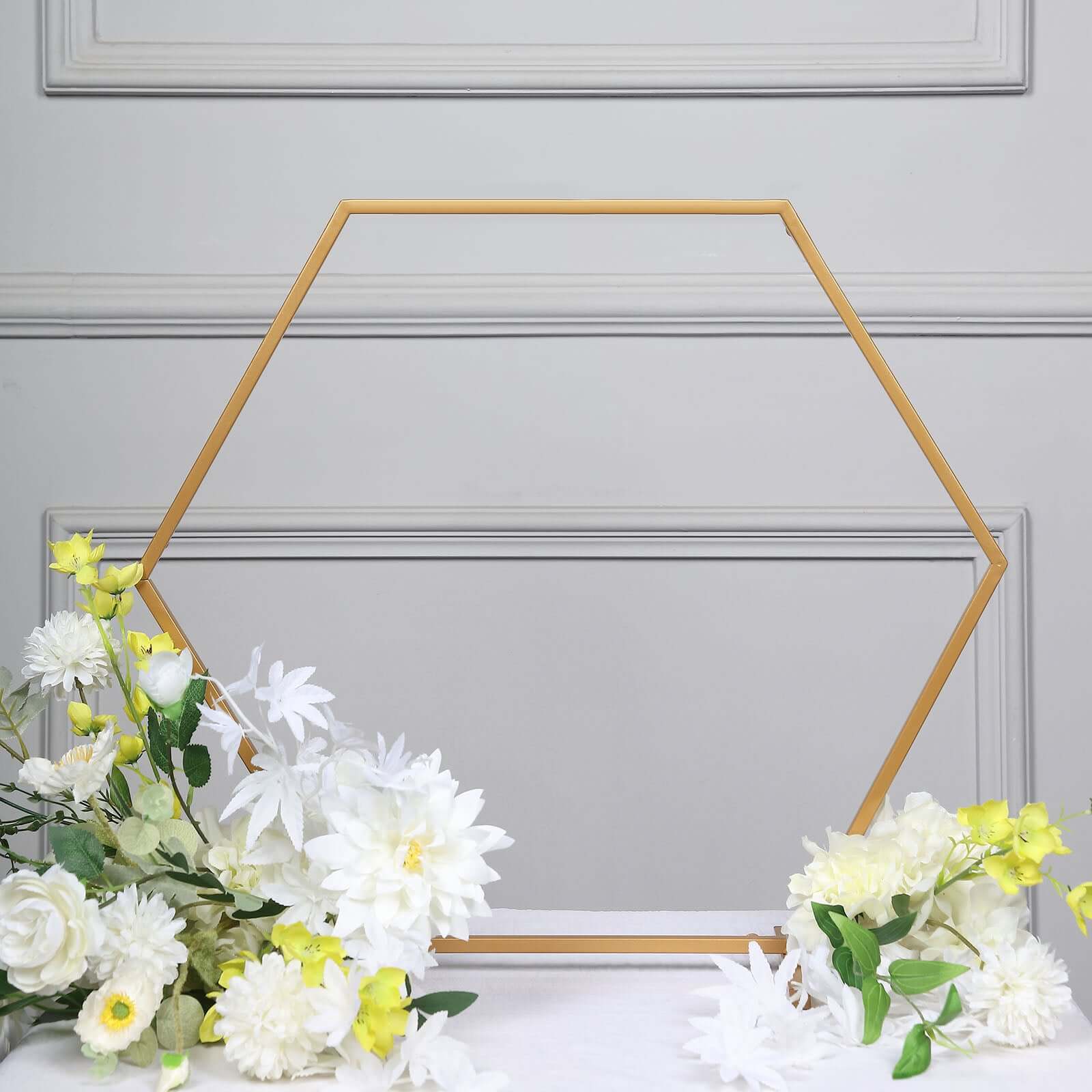 Hexagon Wedding Arch Table Centerpiece Metal Gold - Self - Standing Geometric Flower Balloon Stand 21" - Bell Racket Store