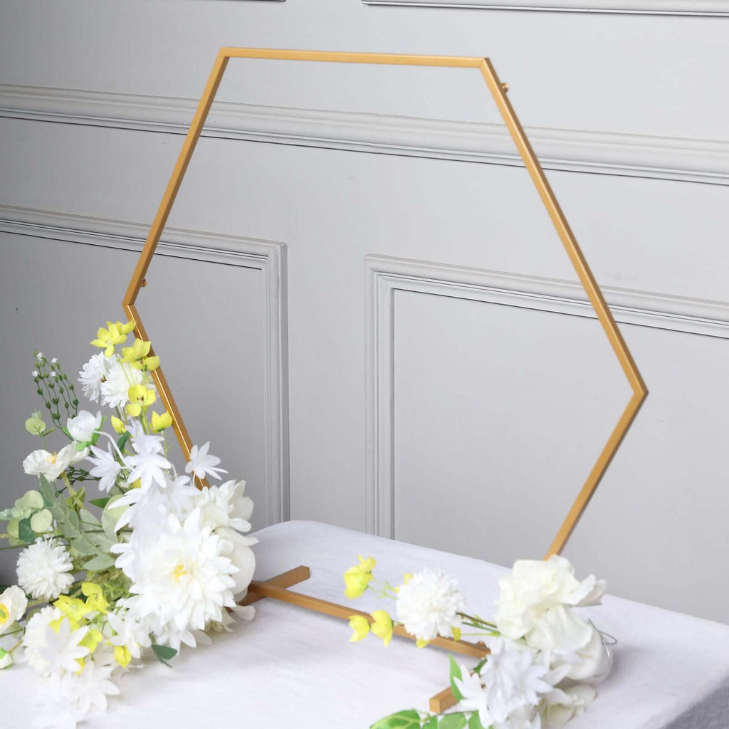 Hexagon Wedding Arch Table Centerpiece Metal Gold - Self - Standing Geometric Flower Balloon Stand 24" - Bell Racket Store