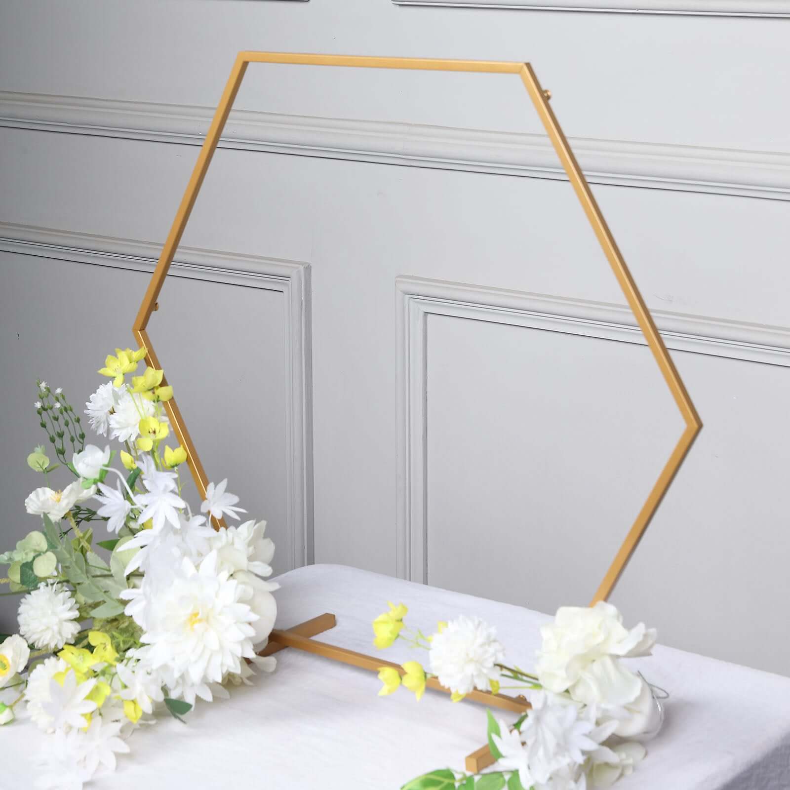 Hexagon Wedding Arch Table Centerpiece Metal Gold - Self - Standing Geometric Flower Balloon Stand 24" - Bell Racket Store
