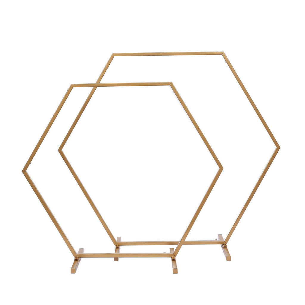 Hexagon Wedding Arch Table Centerpiece Metal Gold - Self - Standing Geometric Flower Balloon Stand 24" - Bell Racket Store