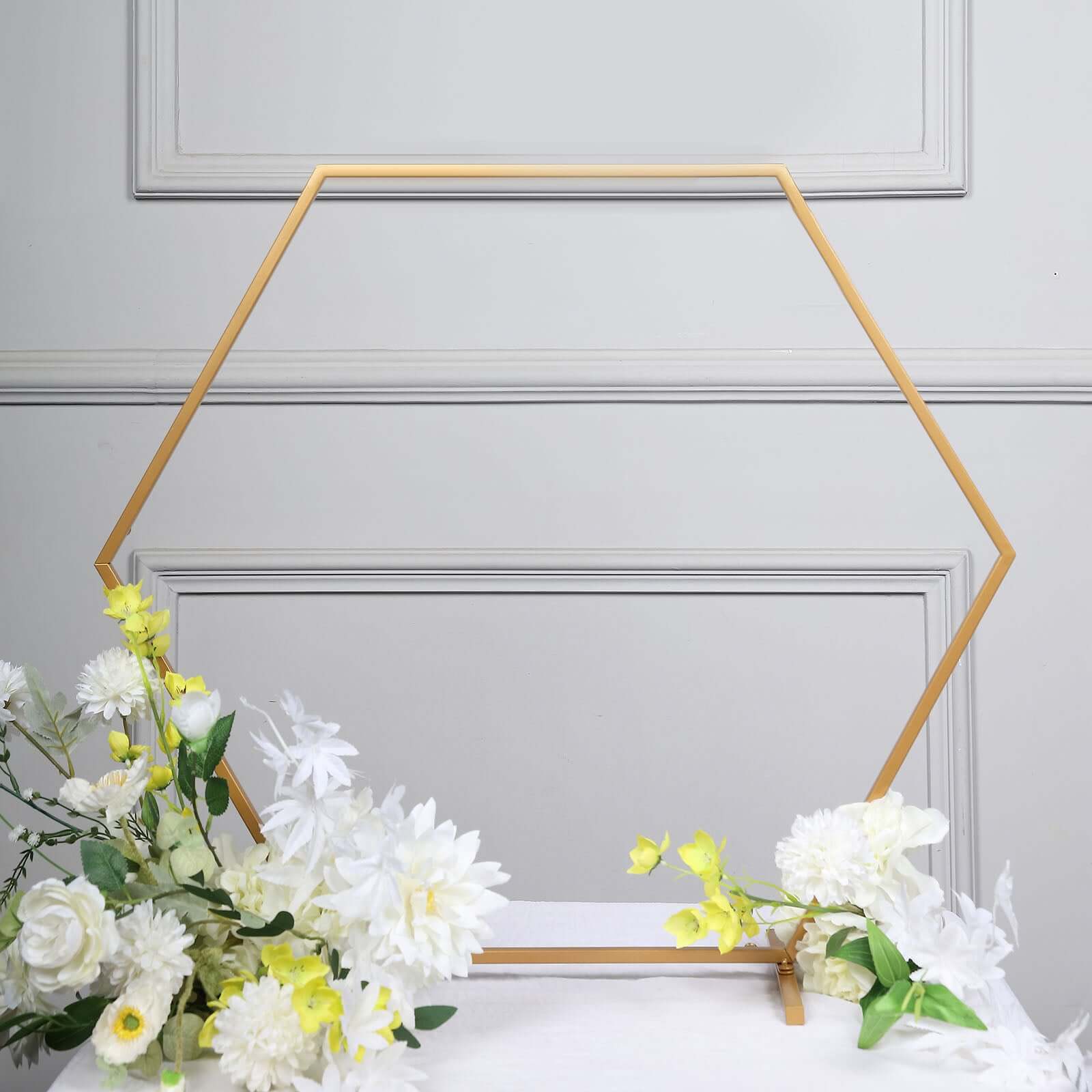 Hexagon Wedding Arch Table Centerpiece Metal Gold - Self - Standing Geometric Flower Balloon Stand 24" - Bell Racket Store