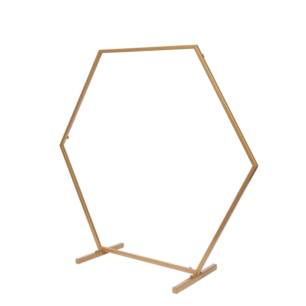 Hexagon Wedding Arch Table Centerpiece Metal Gold - Self - Standing Geometric Flower Balloon Stand 24" - Bell Racket Store