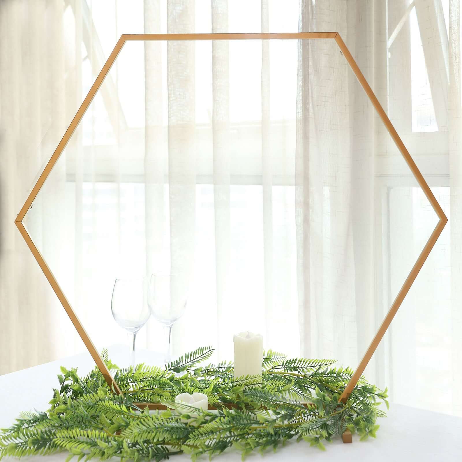 Hexagon Wedding Arch Table Centerpiece Metal Gold - Self - Standing Geometric Flower Balloon Stand 24" - Bell Racket Store