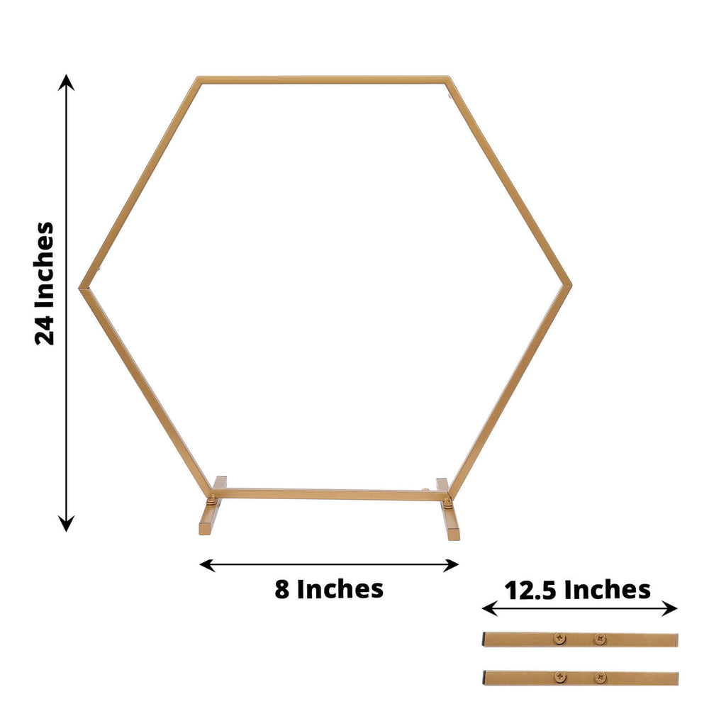 Hexagon Wedding Arch Table Centerpiece Metal Gold - Self - Standing Geometric Flower Balloon Stand 24" - Bell Racket Store