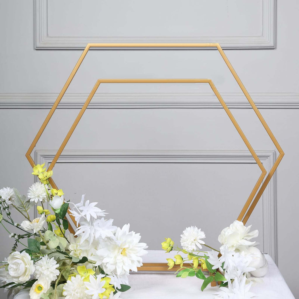 Hexagon Wedding Arch Table Centerpiece Metal Gold - Self - Standing Geometric Flower Balloon Stand 24" - Bell Racket Store