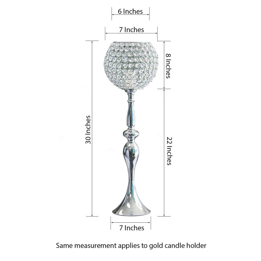 Acrylic Crystal Beaded Goblet Candle Holder Silver - Exquisite Flower Ball Centerpiece Stand for High-End Event Styling 30"