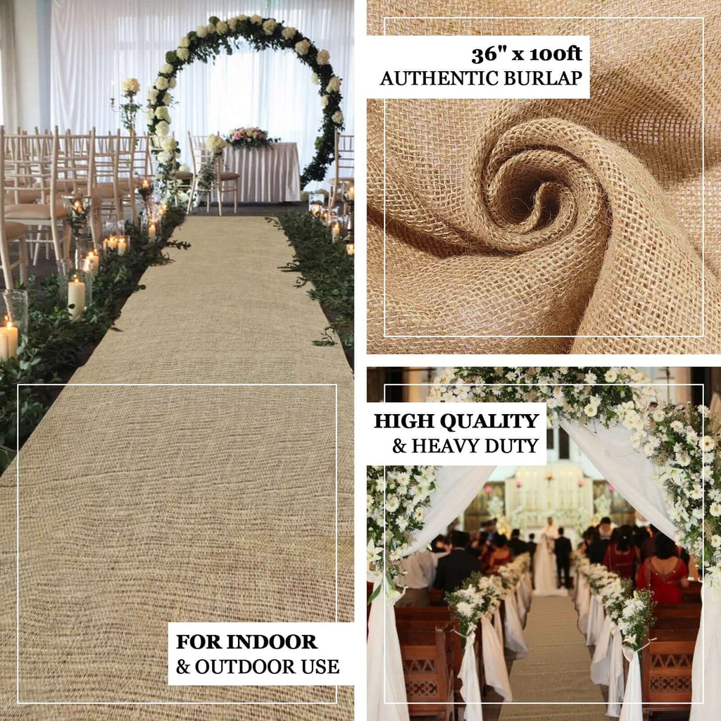 36"x100ft All Natural Jute Burlap Aisle Runner
