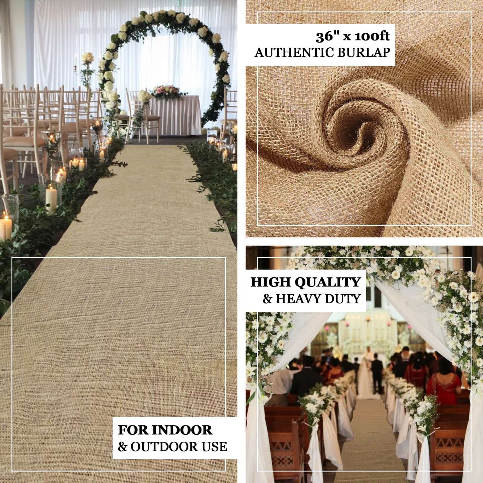 36"x100ft All Natural Jute Burlap Aisle Runner