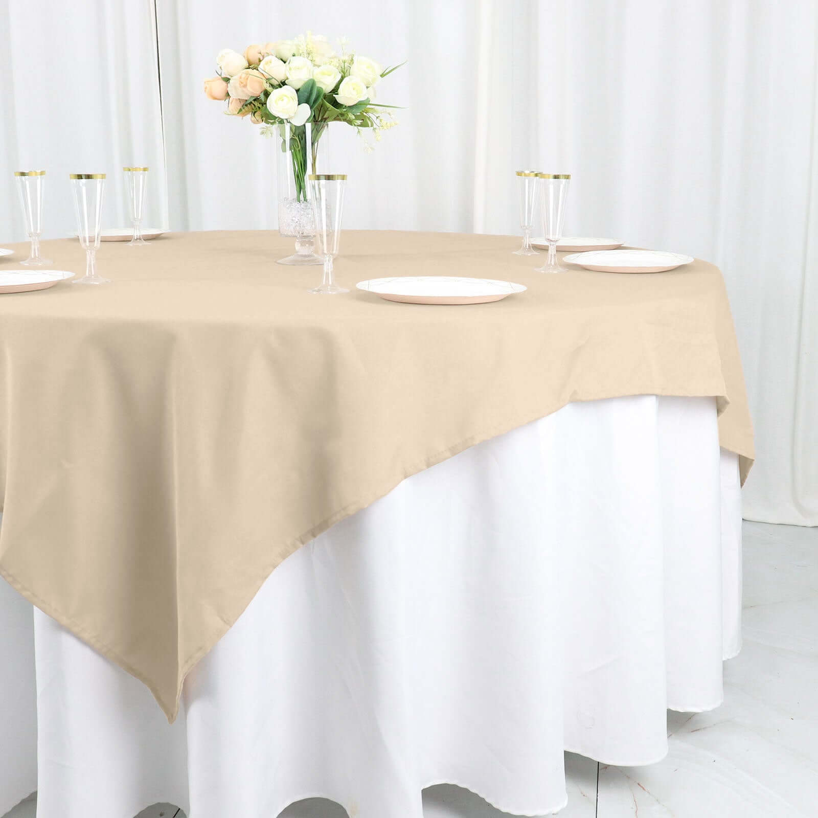 Polyester 70"x70" Table Overlay Square Tablecloth Nude - Wrinkle-Resistant & Durable Table Cover
