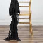 Chiffon Chair Sash with Curly Design Black - Stylish Event Decor for Weddings & Gatherings