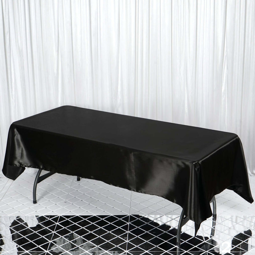 Satin Rectangular 60"x102" Tablecloth Black - Smooth and Lustrous Table Cover