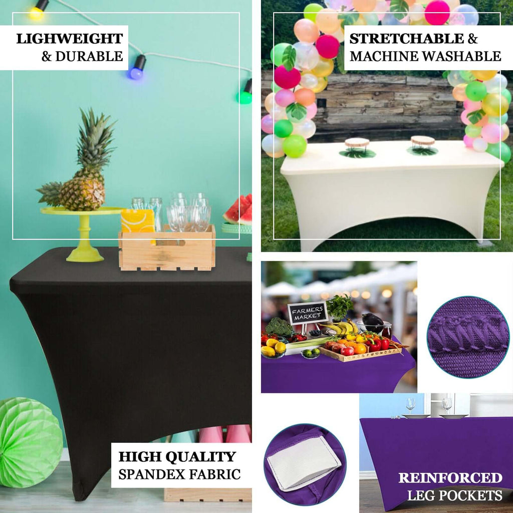 Stretch Spandex 96"x30" Rectangle Table Cover Black - Durable Form-Fitting Tablecloth