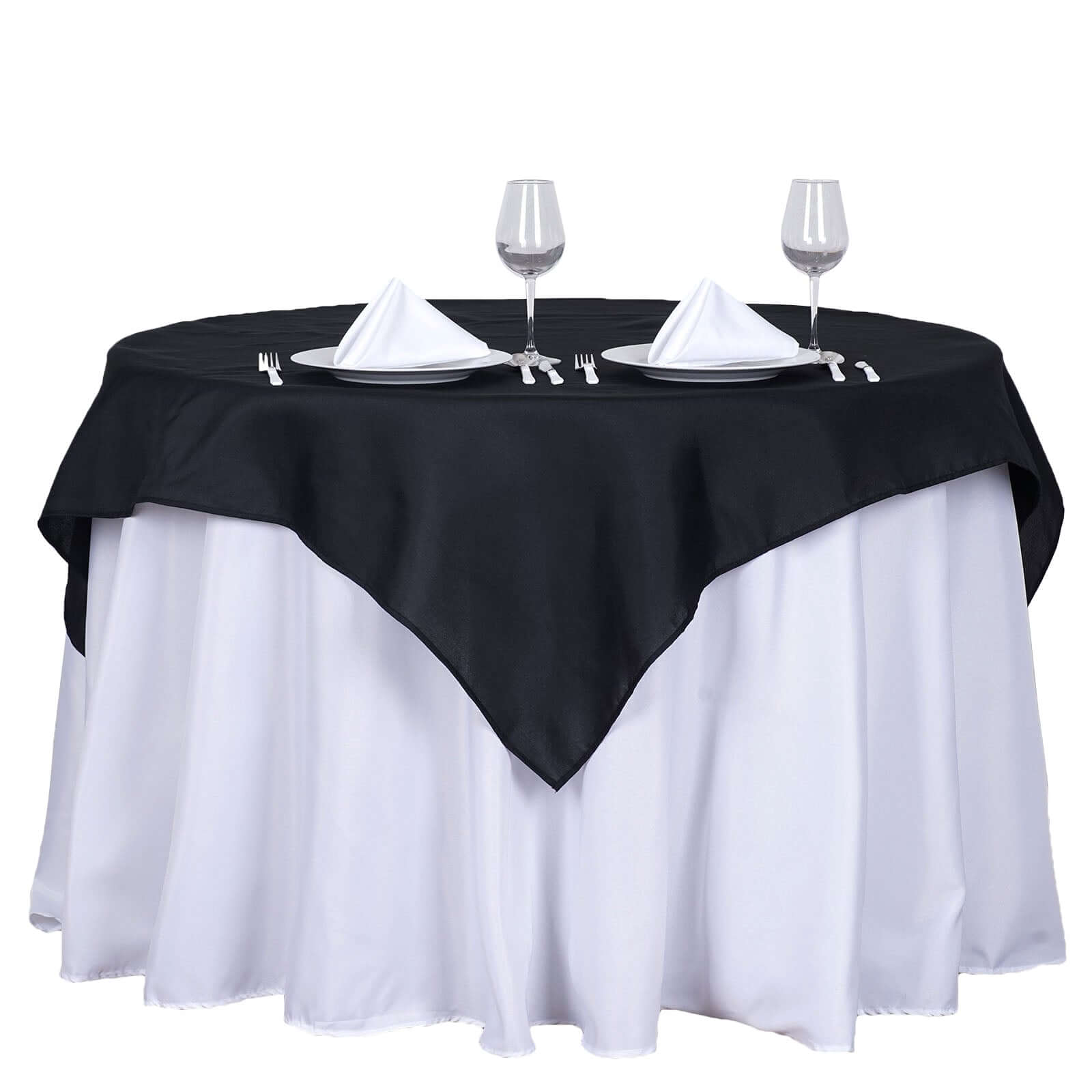 Polyester 54"x54" Table Overlay Square Tablecloth Black - Wrinkle-Resistant & Durable Table Cover for Events