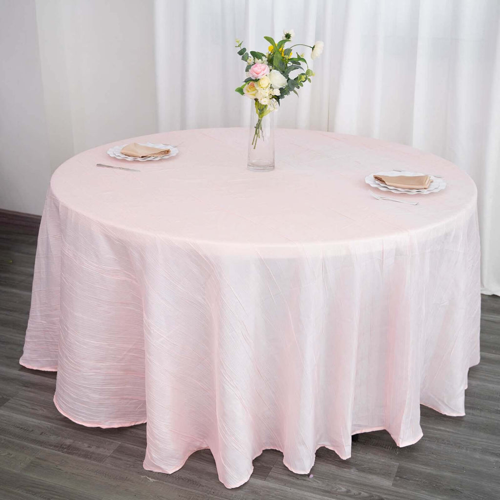 Taffeta 120" Round Tablecloth Blush - Seamless Accordion Crinkle Table Cover