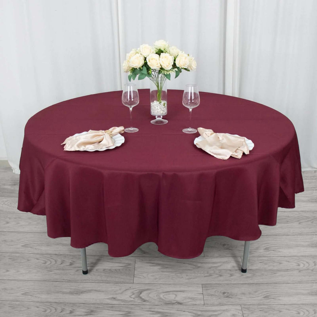 Premium Polyester 90" Round Tablecloth Burgundy - Stain and Wrinkle-Resistant Design with 220GSM Thickness Table Cover