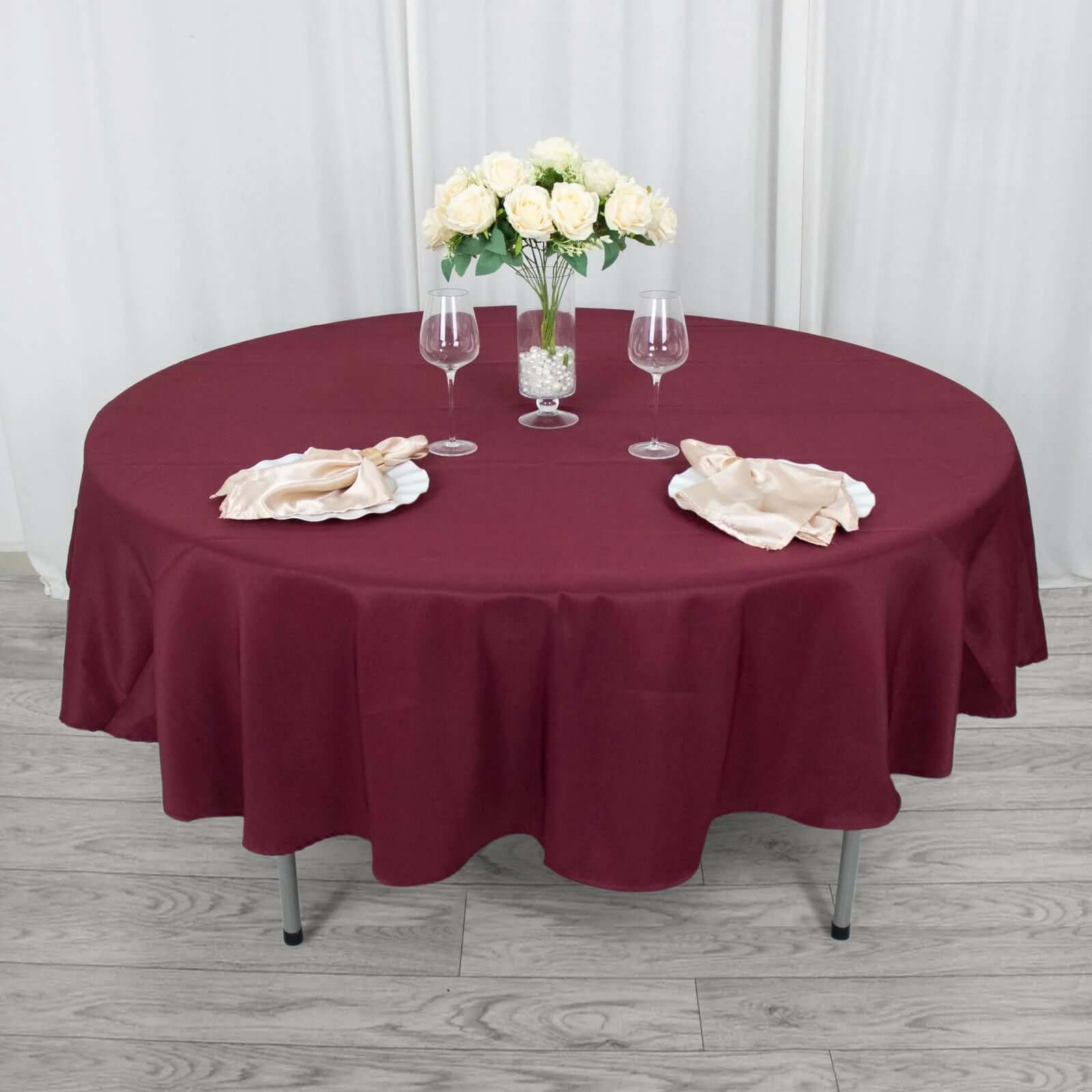Premium Polyester 90" Round Tablecloth Burgundy - Stain and Wrinkle-Resistant Design with 220GSM Thickness Table Cover