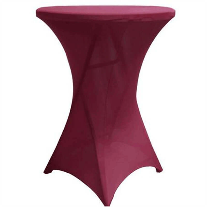 Spandex 30" Round Cocktail Table Cover Burgundy - Easy to Maintain Stretch Fitted Highboy Tablecloth
