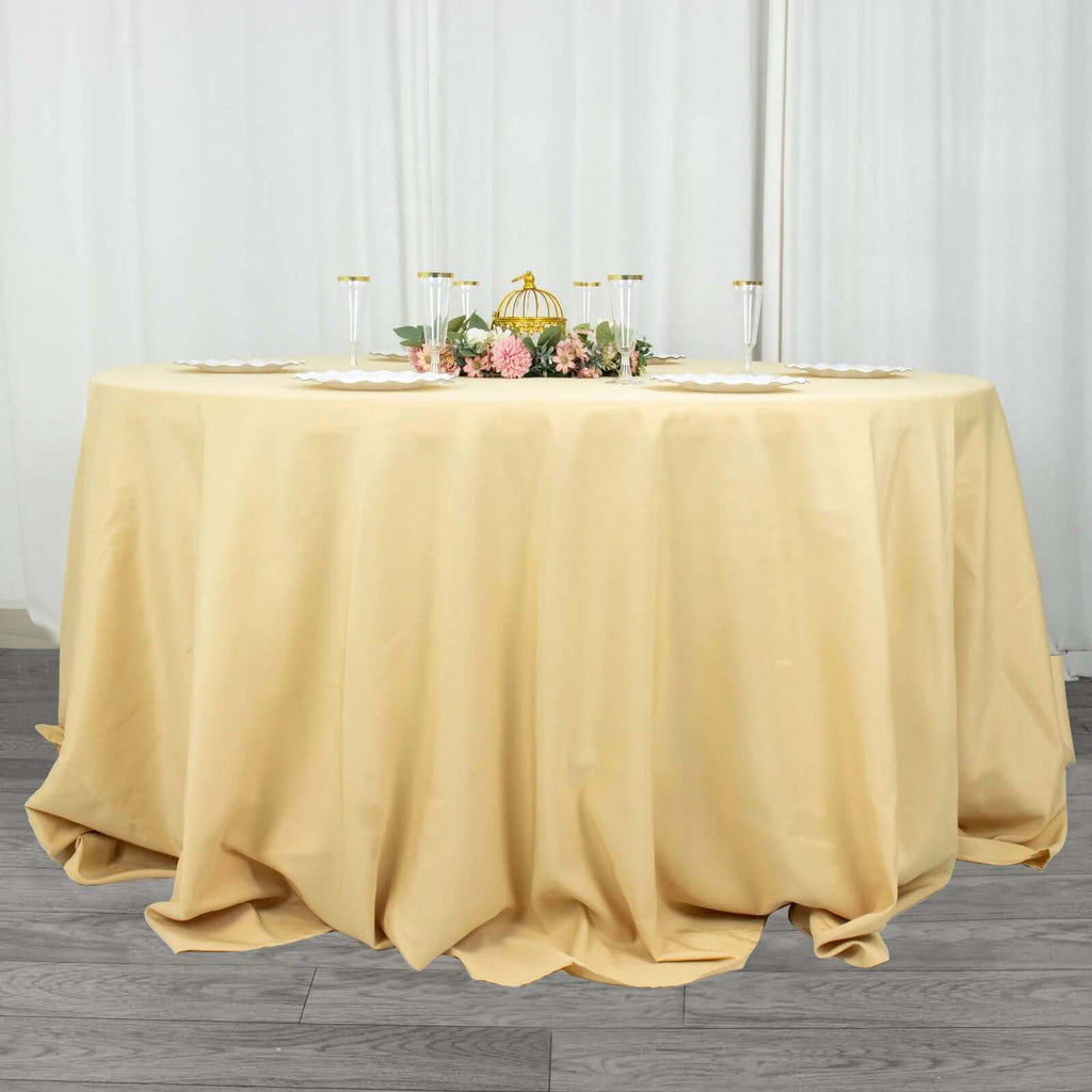 Premium Polyester 132" Round Tablecloth Champagne - Seamless 220GSM Wrinkle-Resistant Table Cover