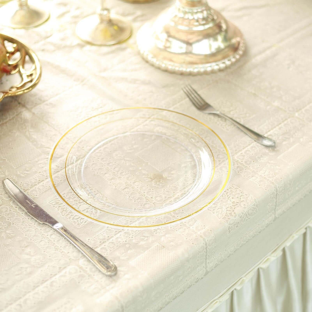 10-Pack Plastic Dinner Plates Clear with TrÃ¨s Chic Gold Rim - Perfect Disposable Party Plates 10"