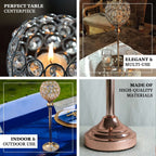 Crystal Votive Pillar Holder Metal 16" Gold - Chic Round Tealight Stand for Events