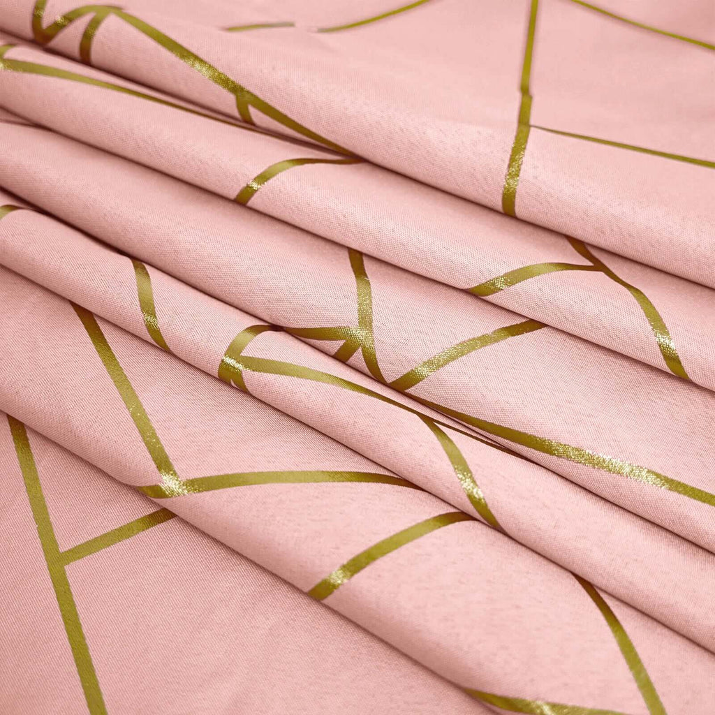 Polyester 54"x54" Square Tablecloth Dusty Rose with Gold Foil Geometric Pattern - Wrinkle-Resistant & Durable Table Cover
