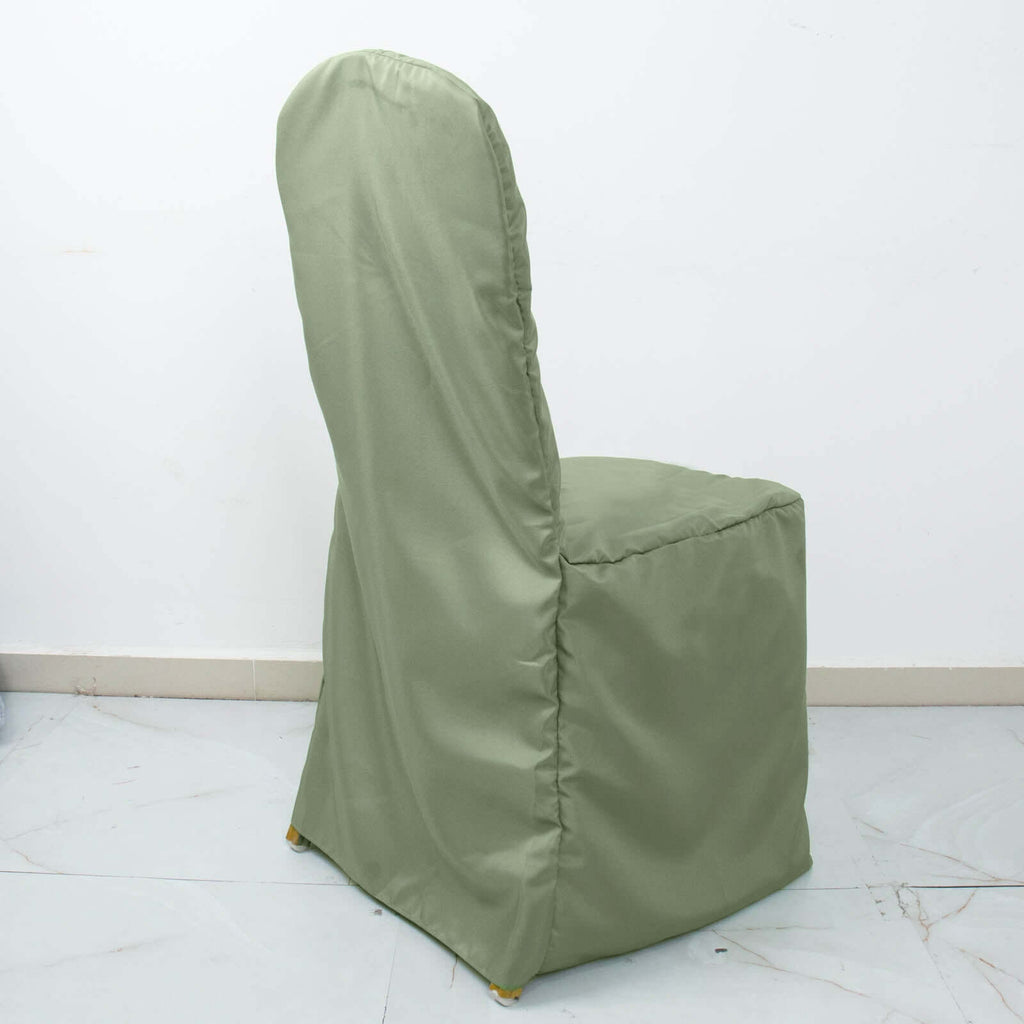 Polyester Slip On Banquet Chair Covers Dusty Sage Green - Stain-Resistant Reusable Durable Fabric