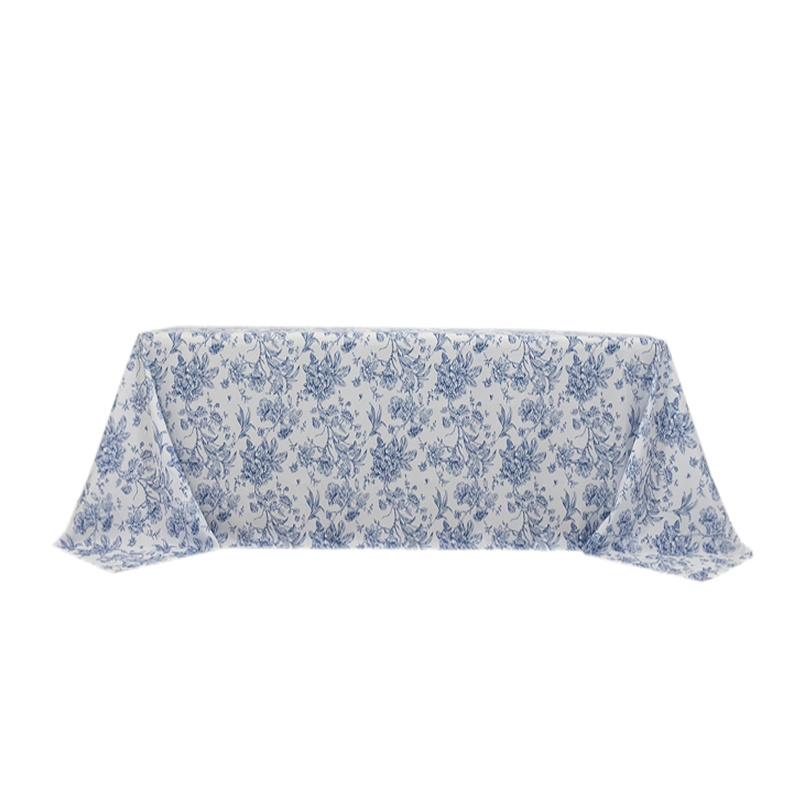 Polyester 90"x132" Rectangle Tablecloth White - Seamless Blue French Toile Pattern for Upscale Events