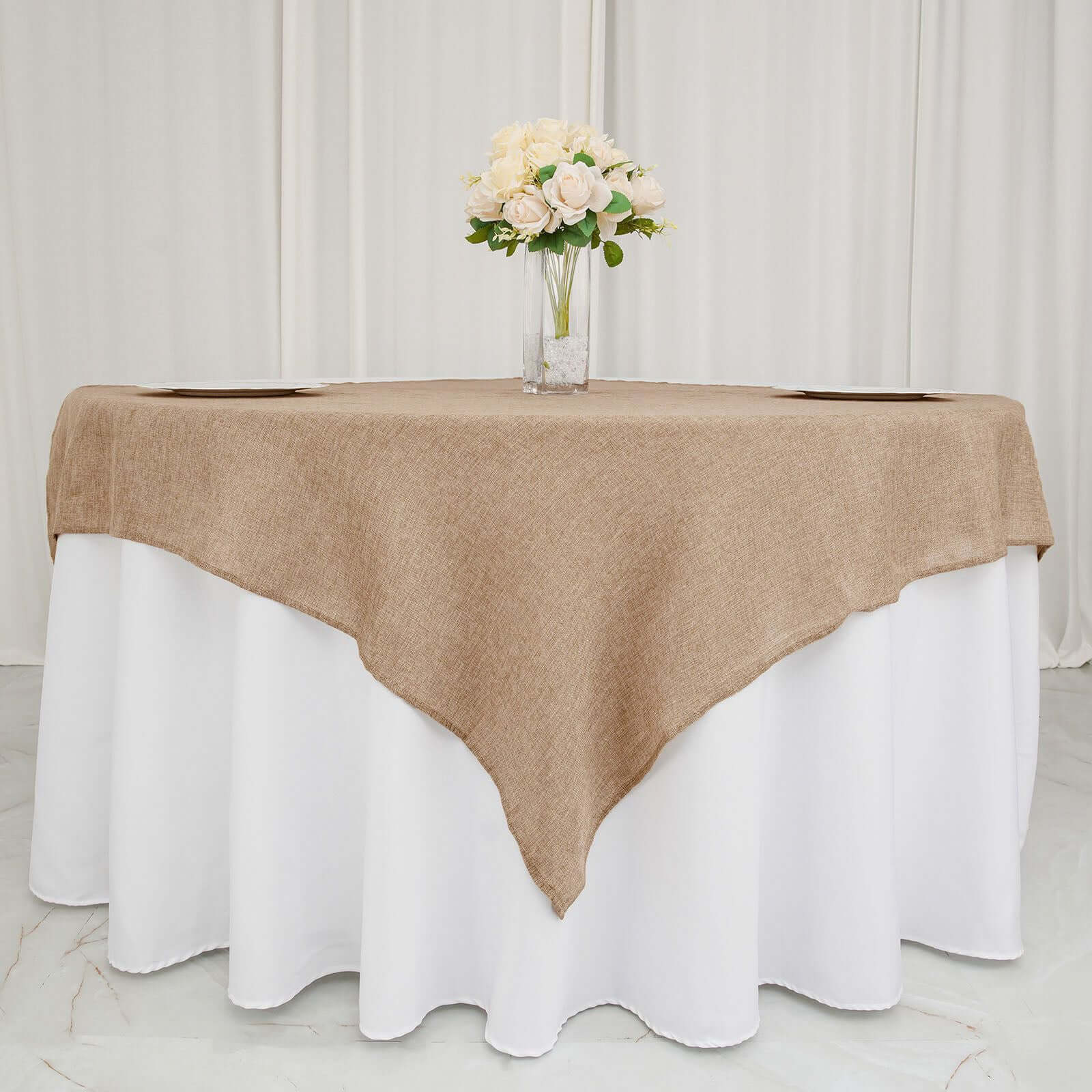 Faux Burlap Jute 54"x54" Table Overlay Square Tablecloth Natural - Rustic Event Table Linen
