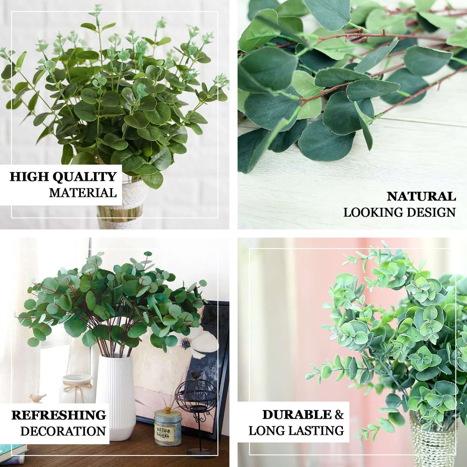 2 Bushes 19" Frosted Green Artificial Eucalyptus Branch Bouquet Plants