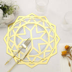 6-Pack Disposable Table Placemats in Metallic Gold Laser Cut Geometric Star Design - 700GSM Cardboard Placemats for Glamorous Table Settings 13"