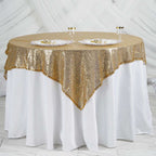 Sequin 60"x60" Table Overlay Square Tablecloth Gold - Luxe Wedding Table Topper