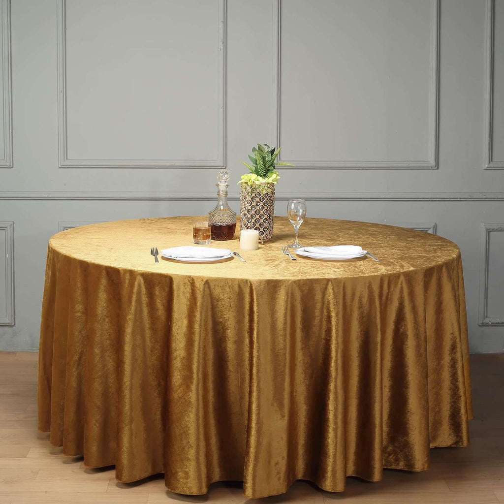 Premium Velvet 120" Round Tablecloth Gold - Reusable Soft & Seamless Table Cover for Upscale Events