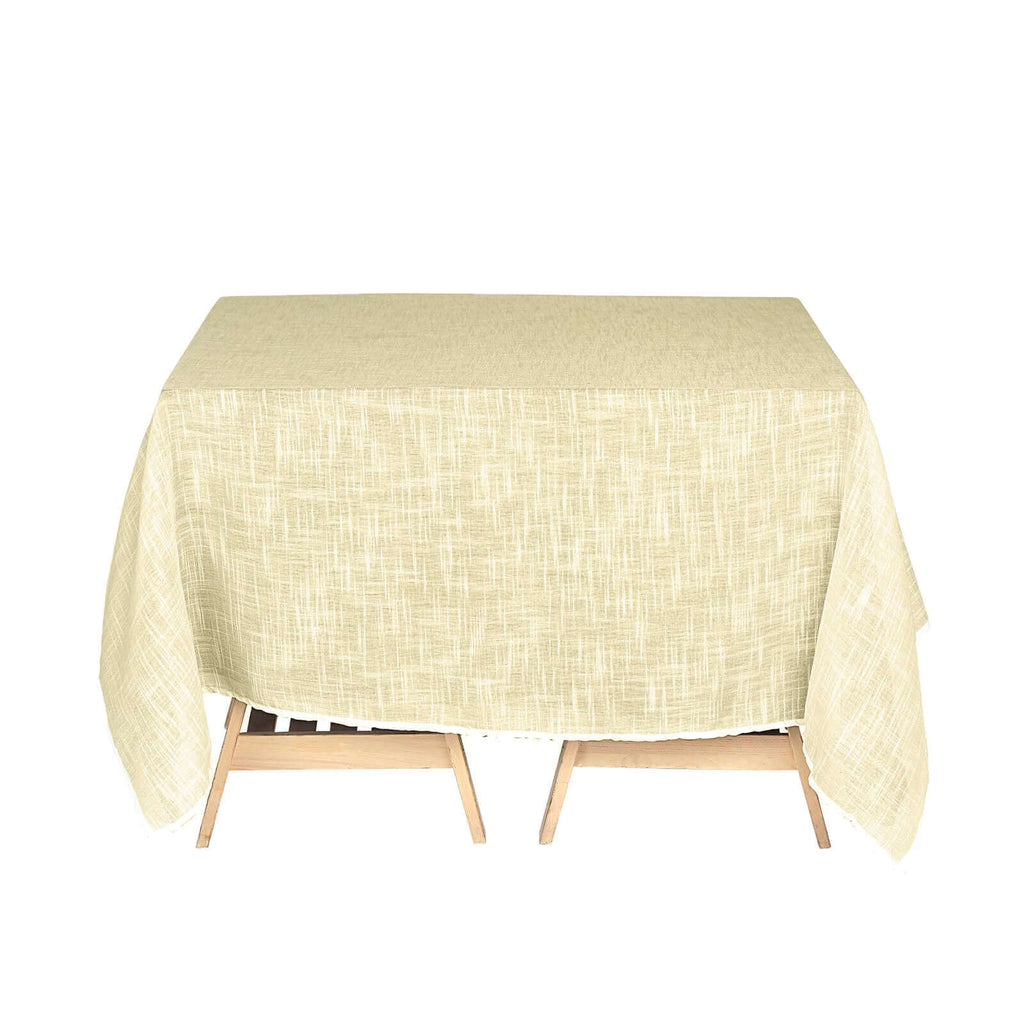 Linen 72"x72" Table Overlay Square Tablecloth Ivory - Slubby Textured Wrinkle-Resistant Design for Stylish Occasions