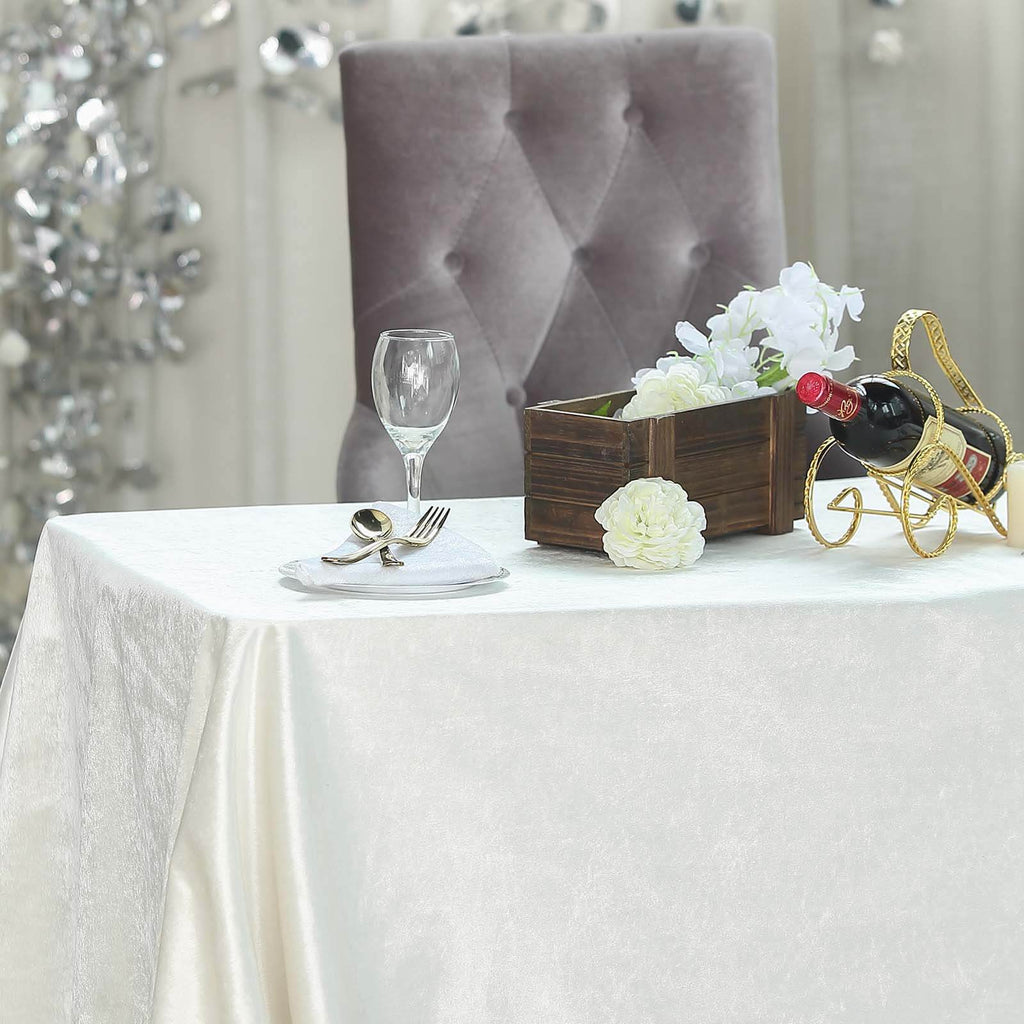 Premium Velvet 90"x132" Rectangle Tablecloth Ivory - Reusable Soft & Seamless Table Cover