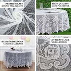 Lace 70" Round Tablecloth White - Premium Design for Intimate Table Settings