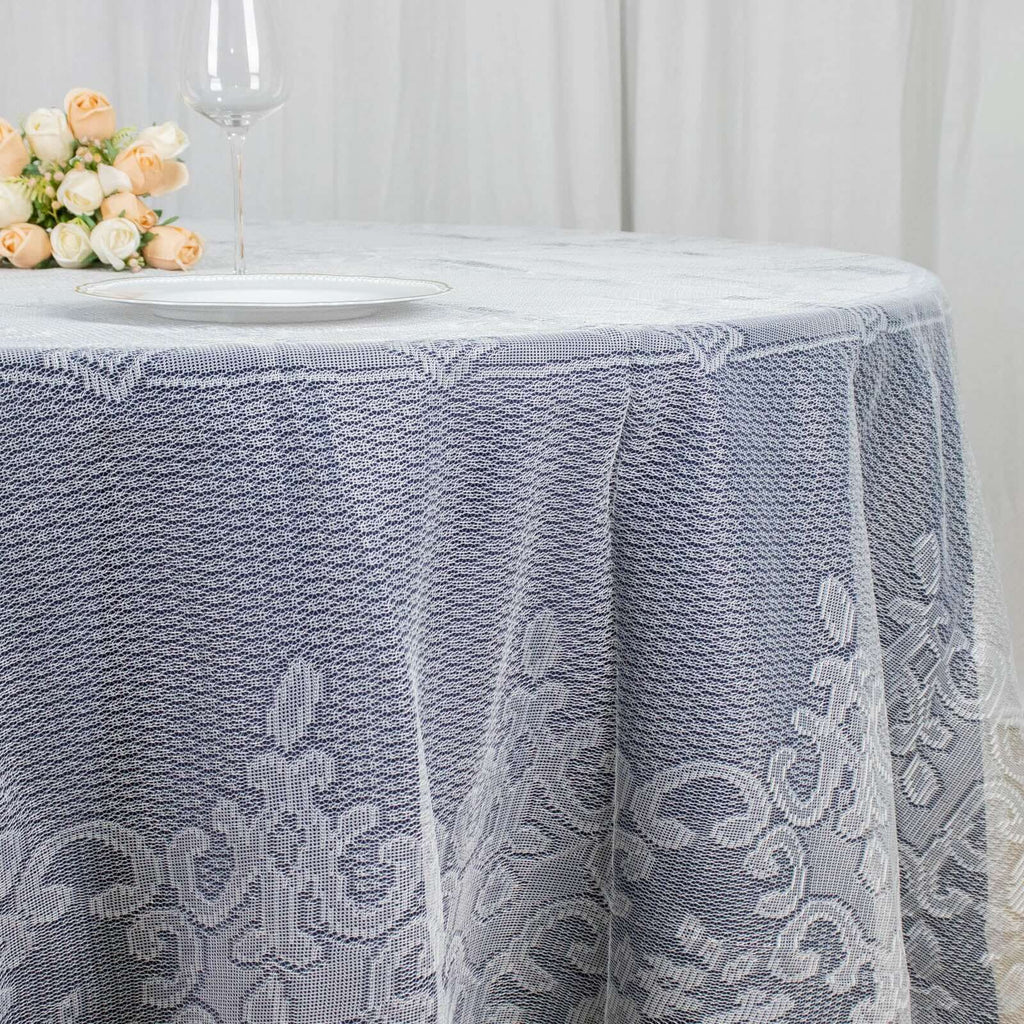 Lace 120" Round Tablecloth Ivory - Seamless Premium Design for Upscale Celebrations