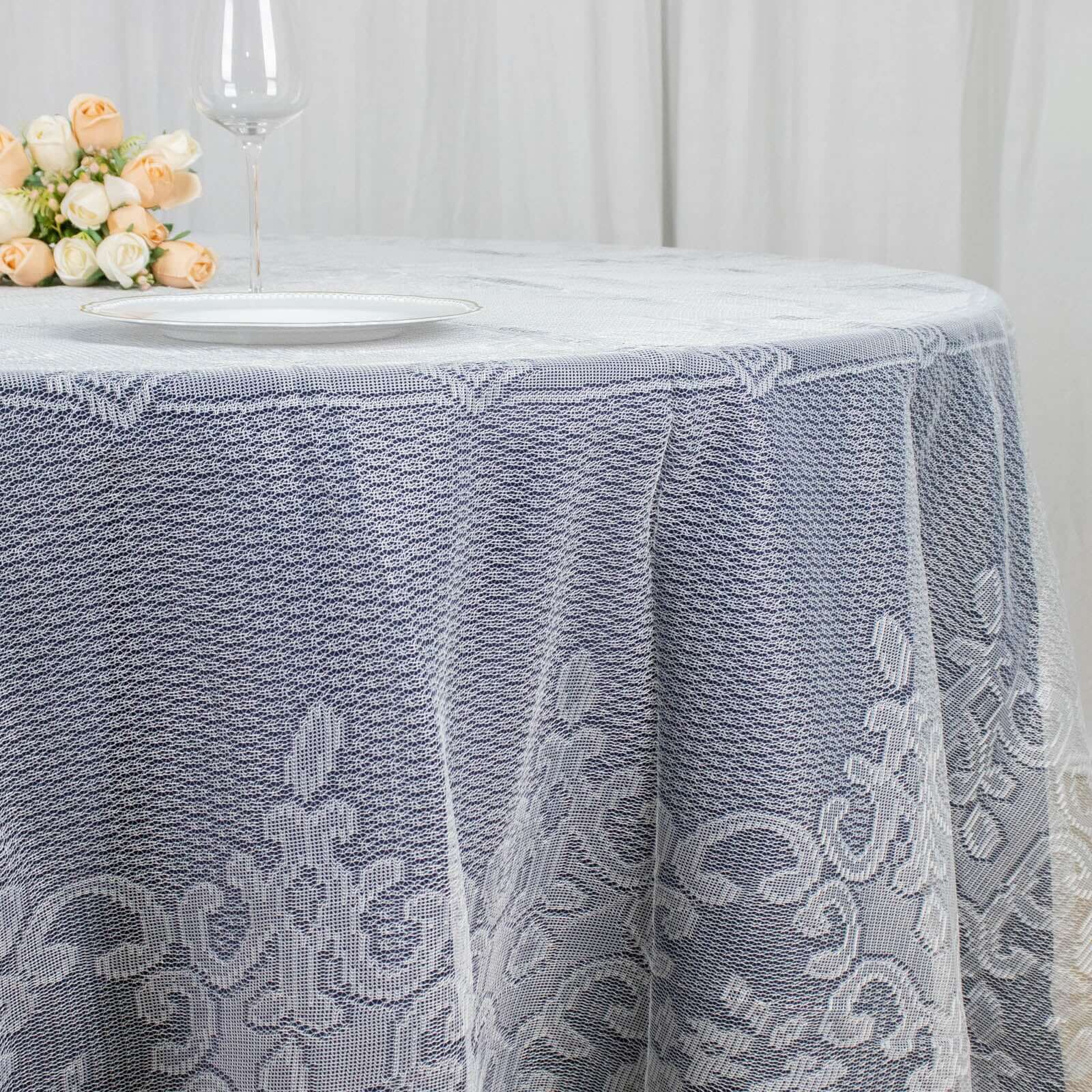 Lace 120" Round Tablecloth Ivory - Seamless Premium Design for Upscale Celebrations
