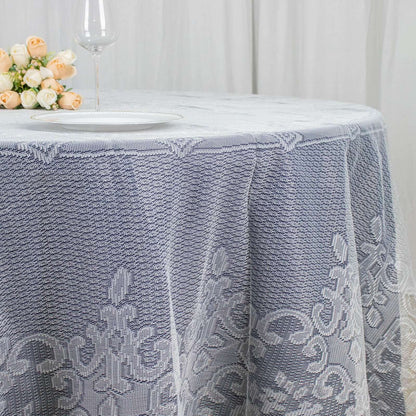 Lace 120" Round Tablecloth Ivory - Seamless Premium Design for Upscale Celebrations