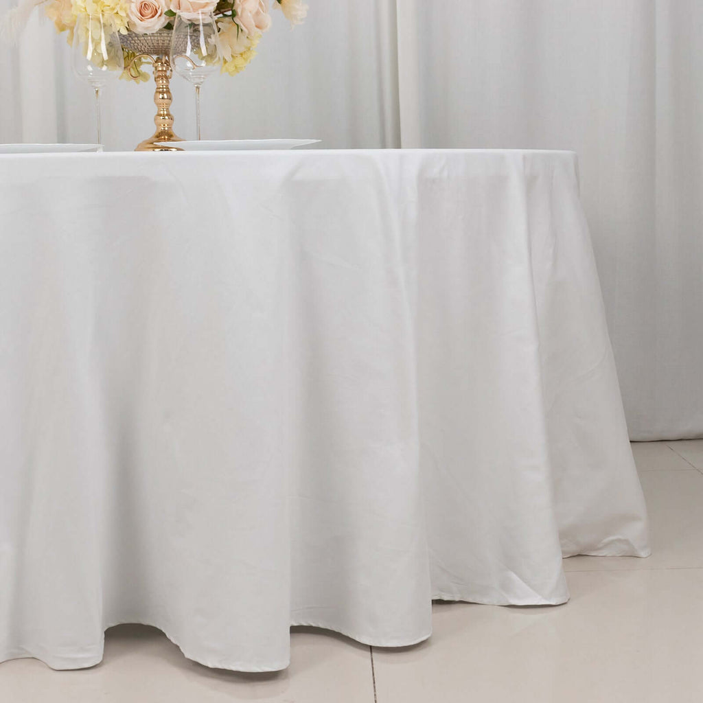 100% Cotton 120" Round Tablecloth White Linen - Seamless, Soft & Breathable Table Cover