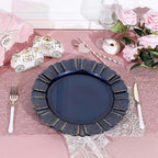 6-Pack Acrylic Plastic Round Charger Plates 13" in Navy Blue with Gold Brushed Wavy Scalloped Rim, Decorative Dinner Party Charger Tableware