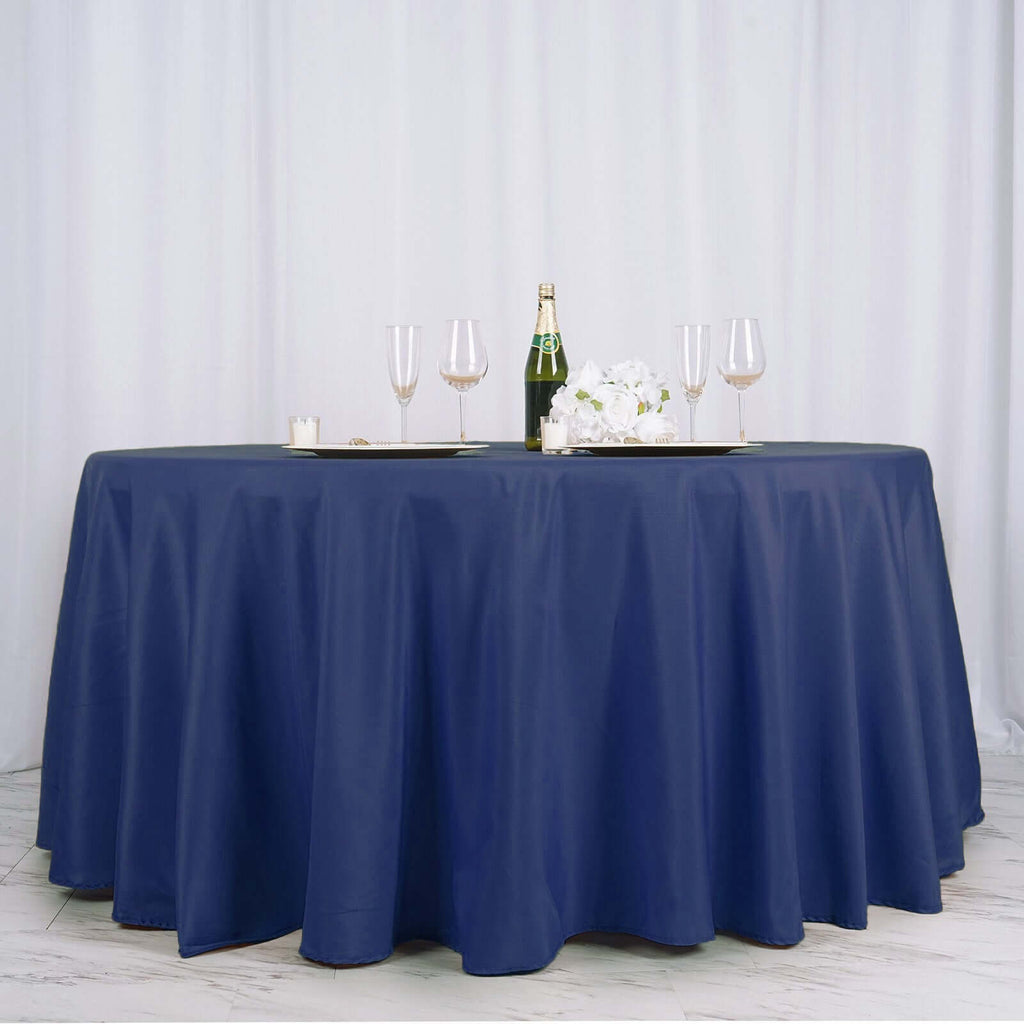 Polyester 132" Round Tablecloth Navy Blue - Seamless Chic Table Cover