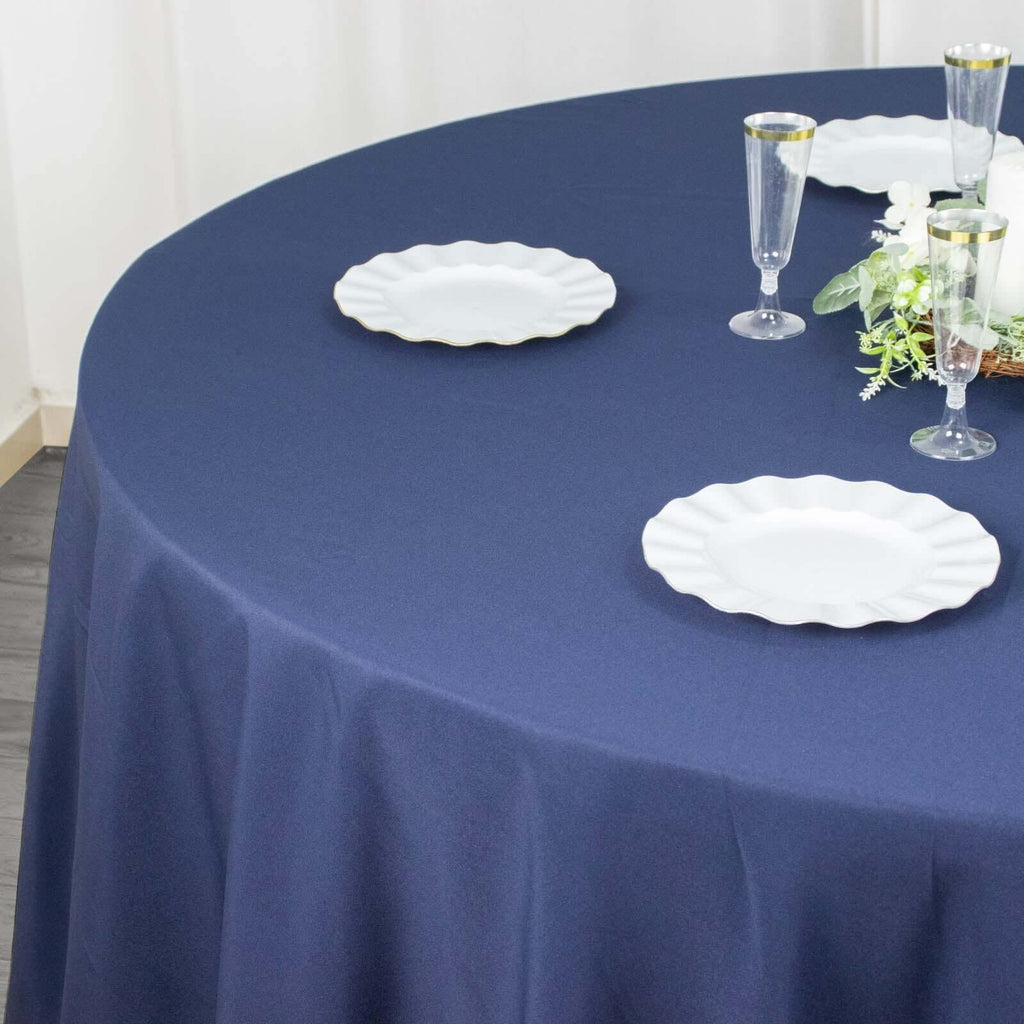 Premium Polyester 132" Round Tablecloth Navy Blue - Seamless 220GSM Wrinkle-Resistant Table Cover