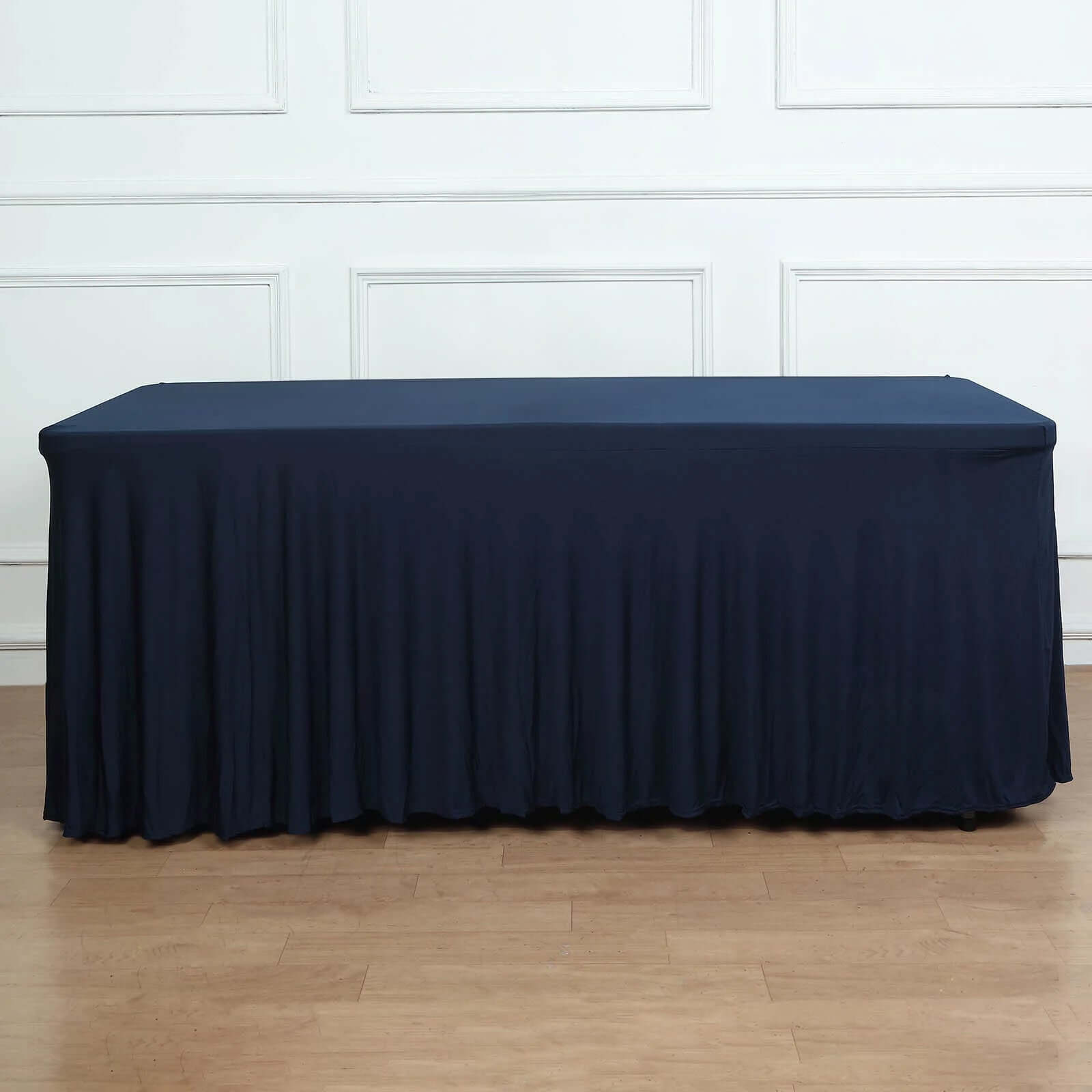 Spandex Rectangle 72"x30" Table Skirt Navy Blue with Wavy Skirt-Like Effect Table Cover