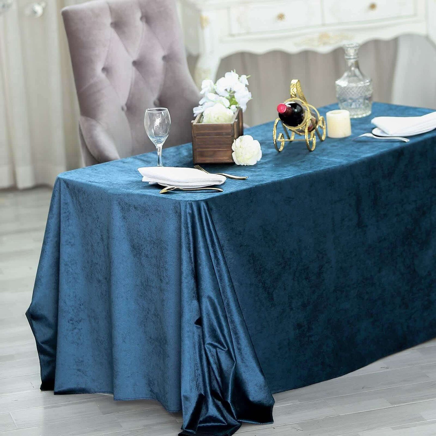 Premium Velvet 90"x132" Rectangle Tablecloth Navy Blue - Reusable Soft & Seamless Table Cover