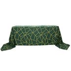 Polyester 90"x156" Rectangle Tablecloth Hunter Emerald Green Seamless with Gold Foil Geometric Pattern - Wrinkle-Resistant Seamless Table Cover for Sophisticated Events