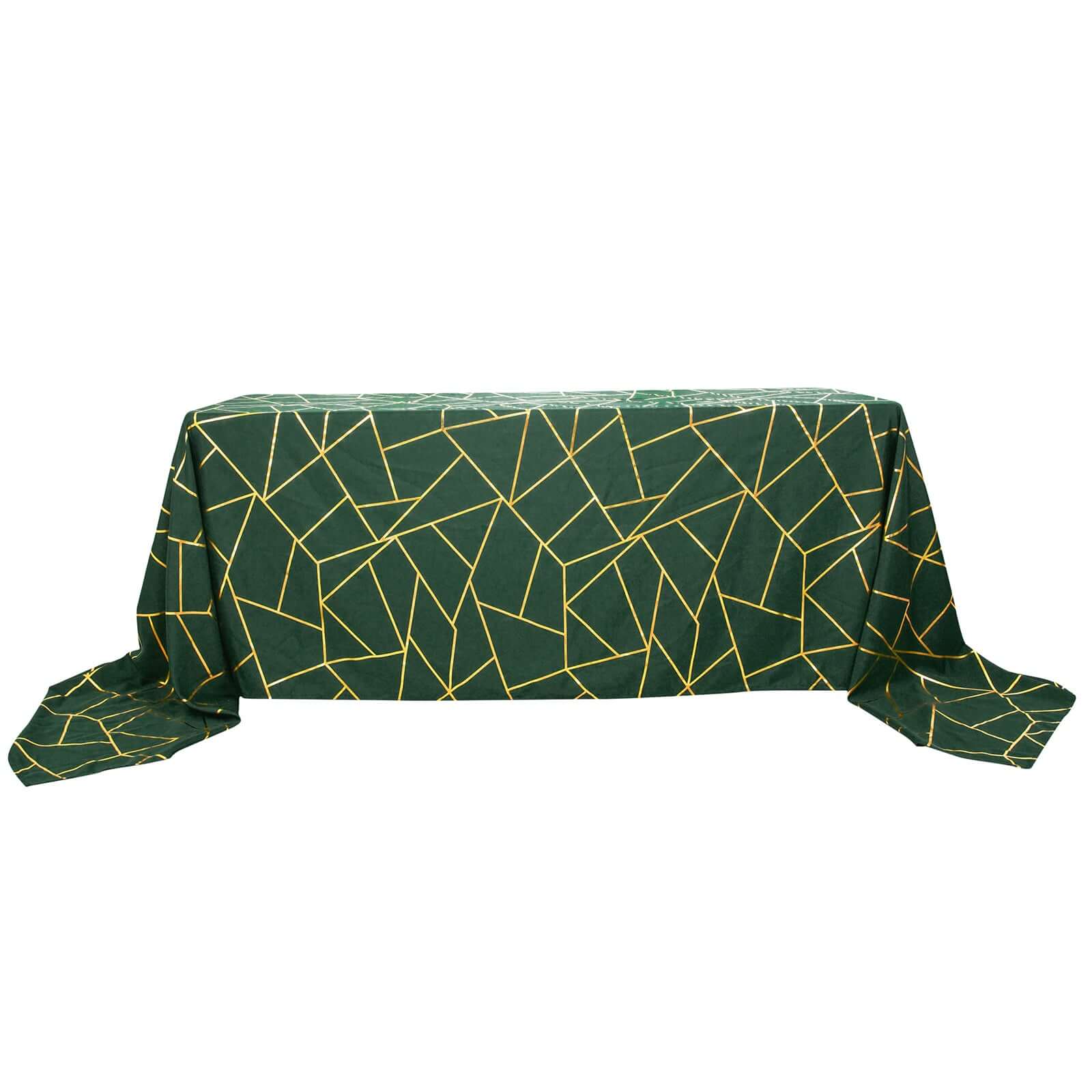 Polyester 90"x156" Rectangle Tablecloth Hunter Emerald Green Seamless with Gold Foil Geometric Pattern - Wrinkle-Resistant Seamless Table Cover for Sophisticated Events