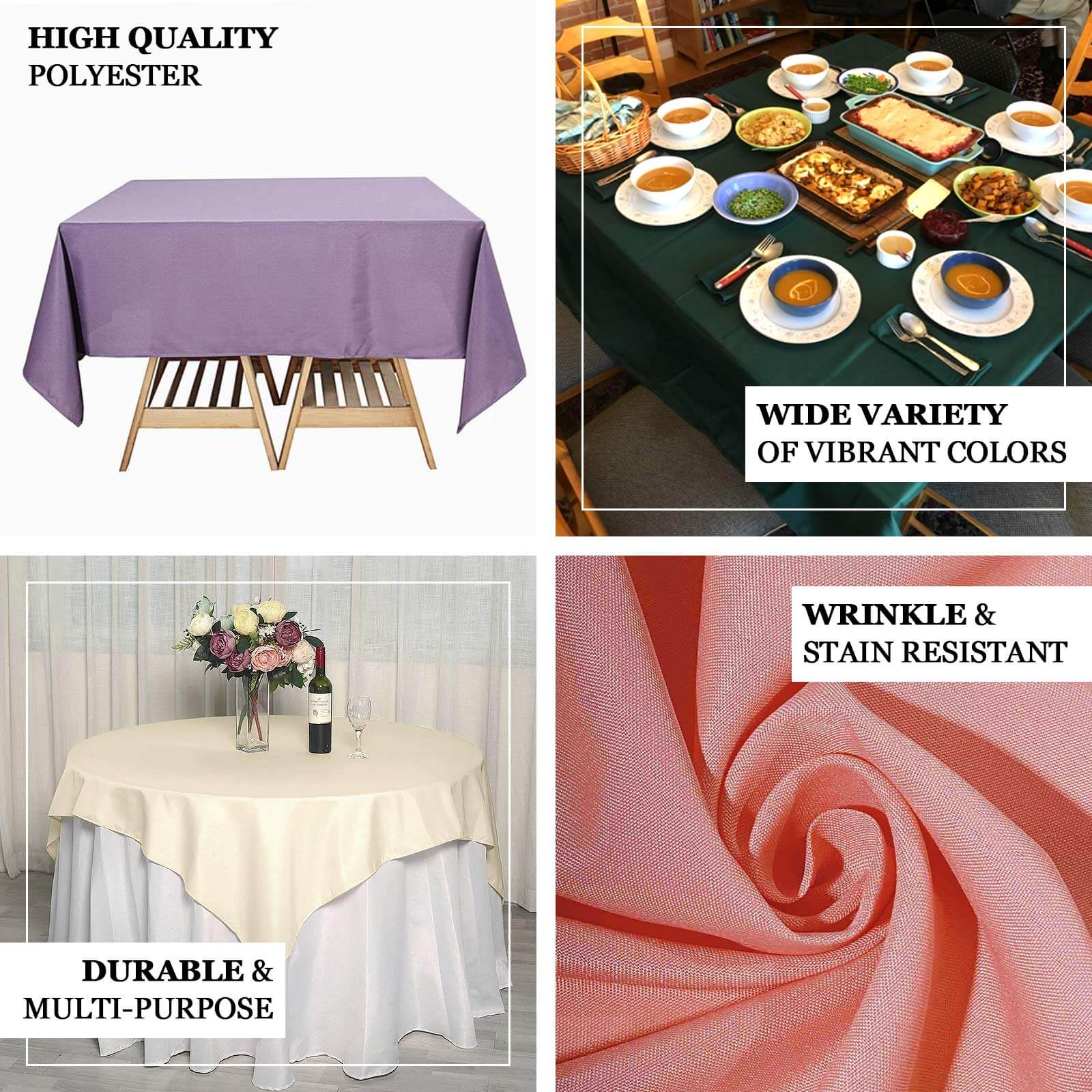 Polyester 70"x70" Table Overlay Square Tablecloth Silver - Wrinkle-Resistant & Durable Table Cover