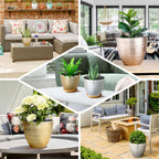 12" Metallic Silver Textured Finish Large Indoor Flower Plant Pot, Decorative Indoor Outdoor Planter