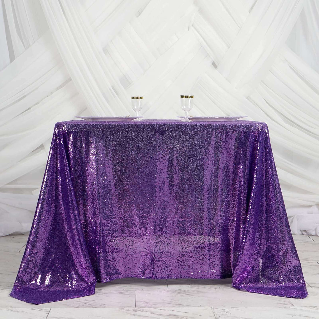 Sequin 90"x90" Table Overlay Square Tablecloth Purple - Sparkly Table Cover
