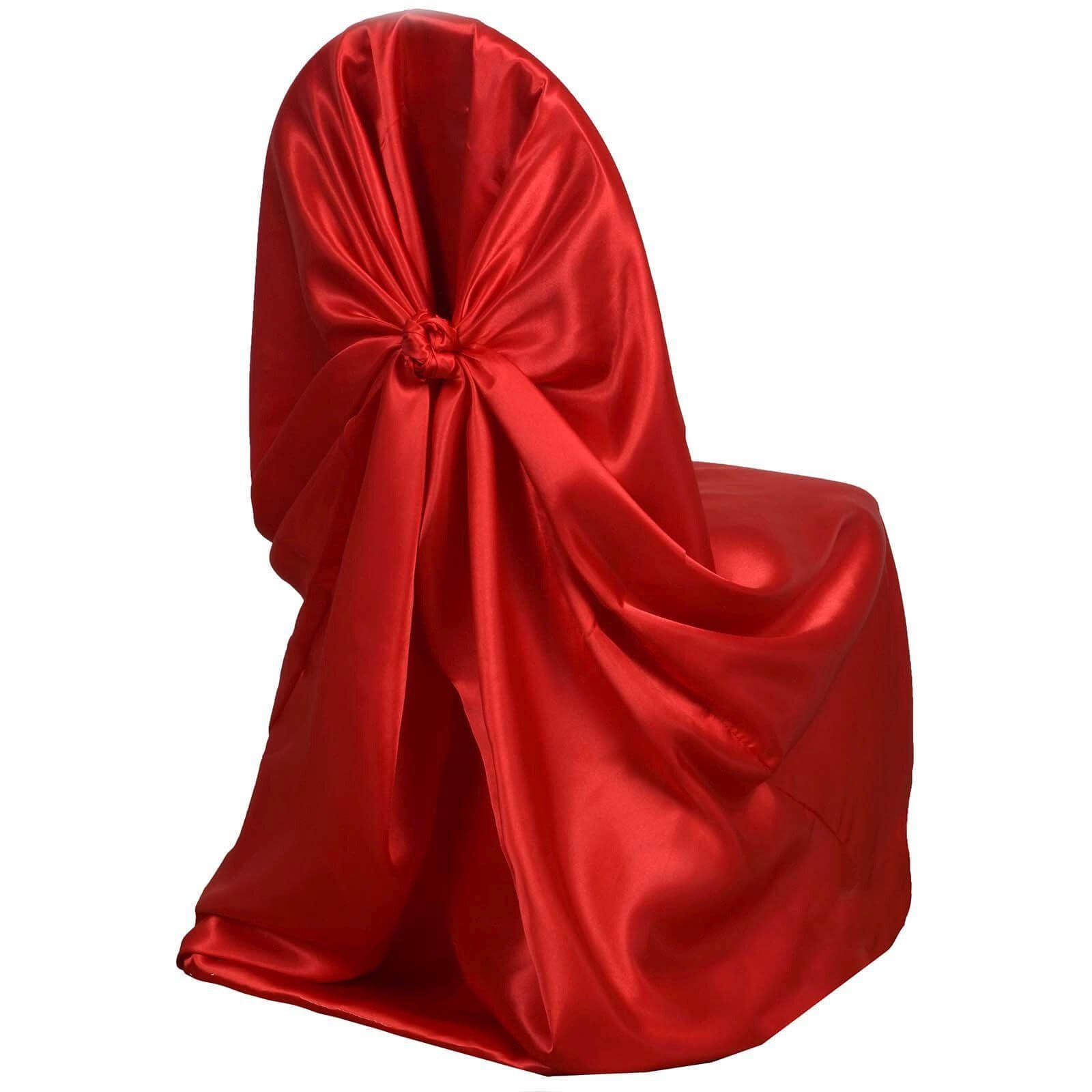 Satin Chair Cover Self-Tie Universal Design Red - Durable Slip-On Cover for Folding, Dining, Banquet & Standard Chairs